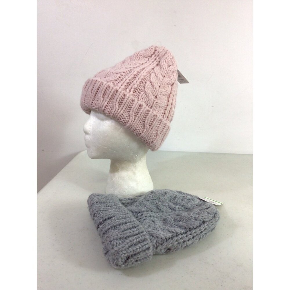 Cable Knit Beanie Hats Womens One Size Lot of 2 NEW